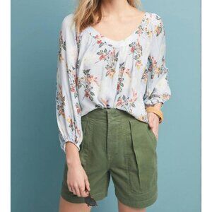 ANTHROPOLOGIE MAEVE Boswell Blouse Blue Striped Floral Top Size 14 Boho …
